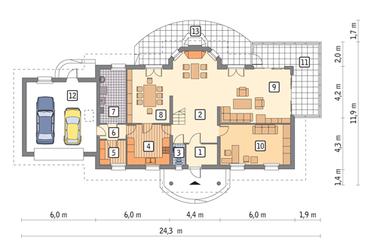 RZUT PARTERU POW. 118,9 m²